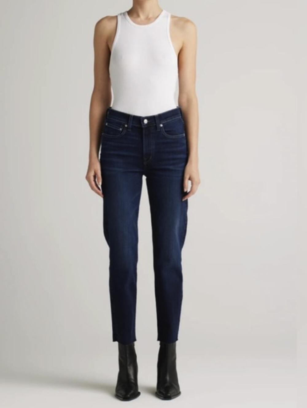 Edwin Denim Skinny High-Rise Raw Hem Jeans in Dark Bree-Night Sky - Size - 25